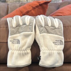 The North Face Cream and Gray Fleece Gloves